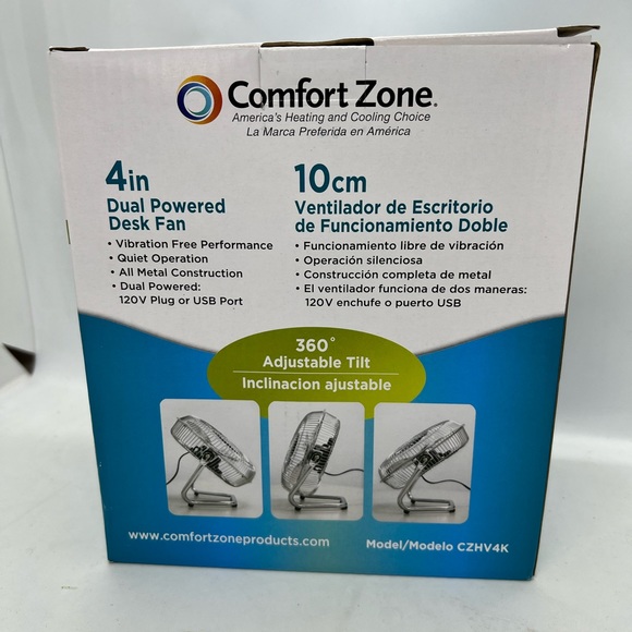 Mini Desk Fan New in Box 4” Comfort Zone NIB - Picture 4 of 5